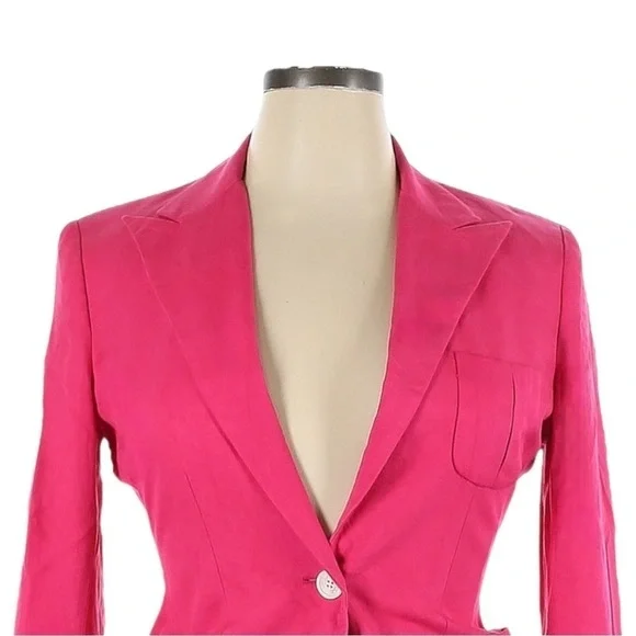 Lauren Ralph Lauren Silk Blazer Hot Pink Size 10 One Button Tailored Barbiecore - Picture 3 of 10